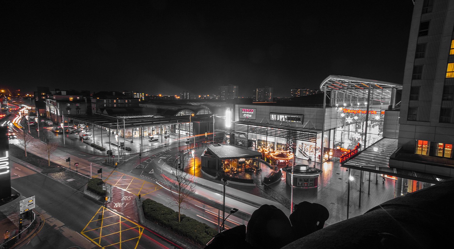 A long exposure of St Stephens, Hull on a winter's night.